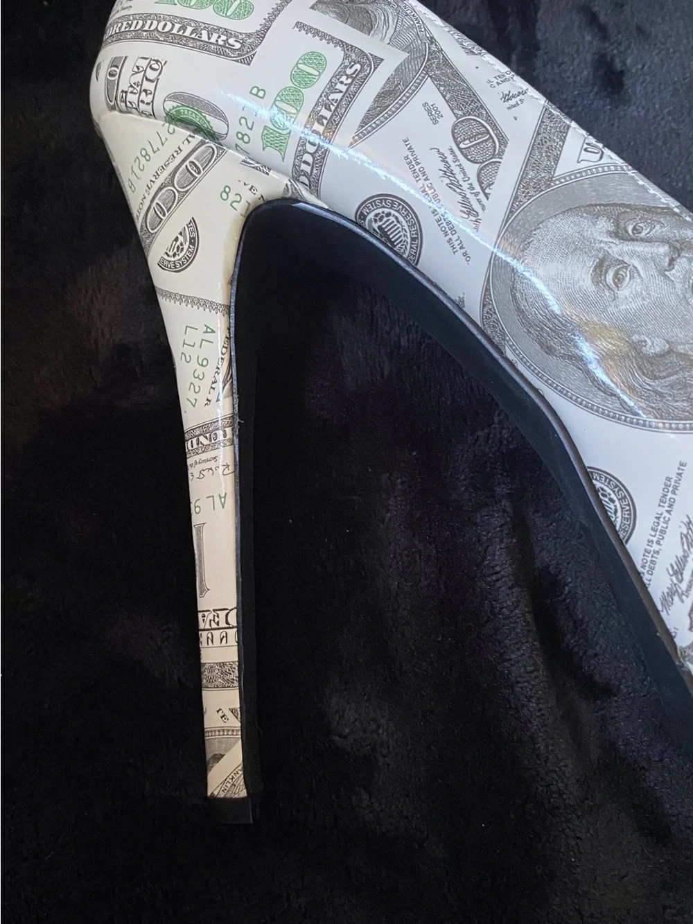 Money-Print Peep-Toe High Heels - White/Green